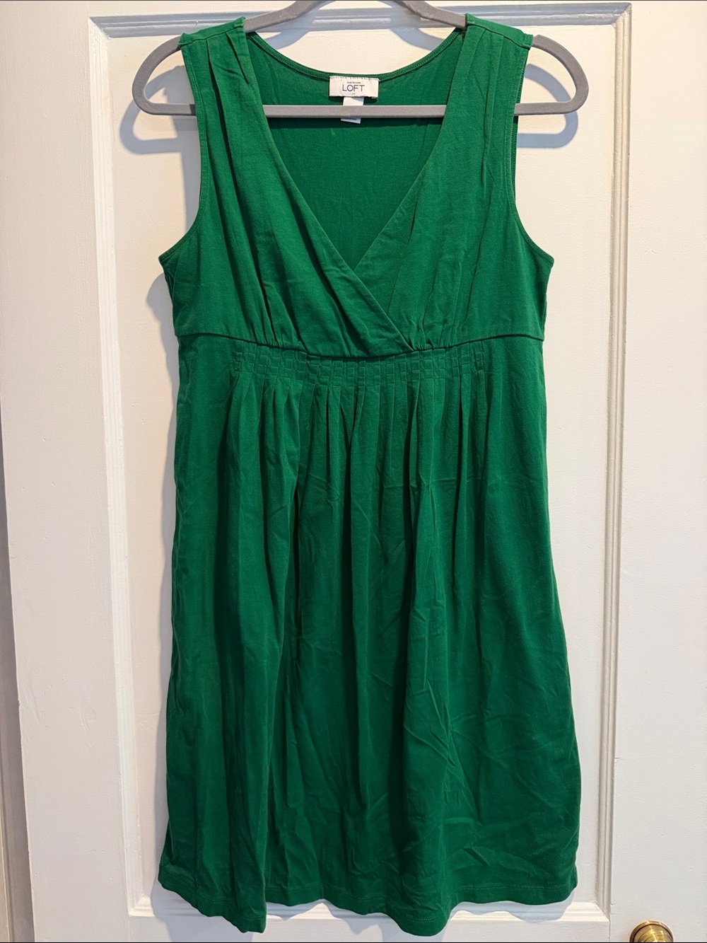 LOFT Emerald Green Sleeveless V-Neck Empire Waist Midi Dress